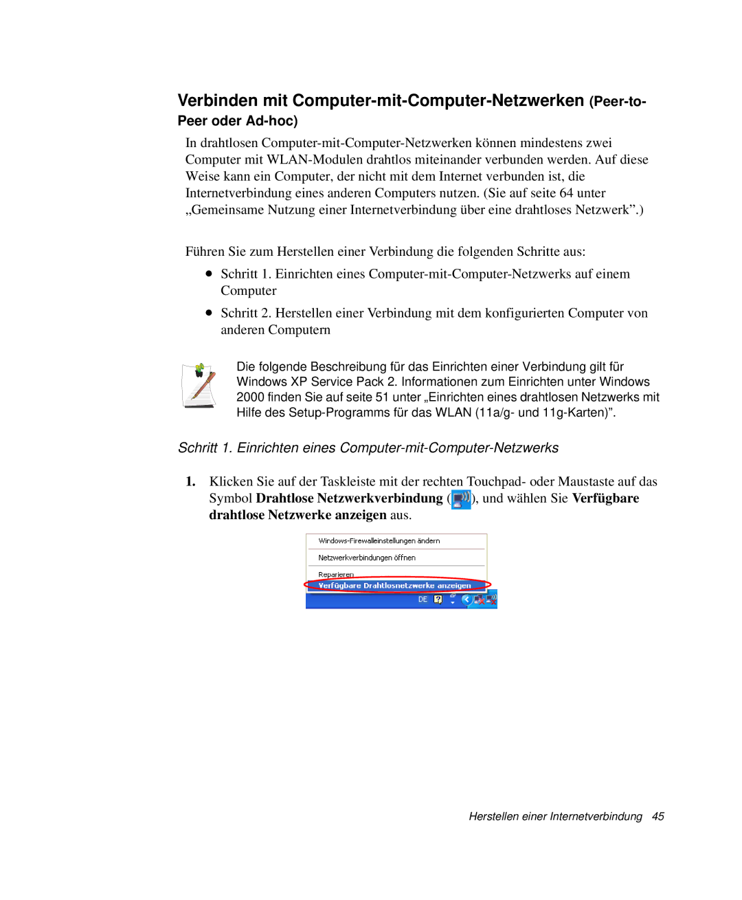 Samsung NP-Q30C004/SUK, NP-Q30T007/SEG manual Verbinden mit Computer-mit-Computer-Netzwerken Peer-to, Peer oder Ad-hoc 