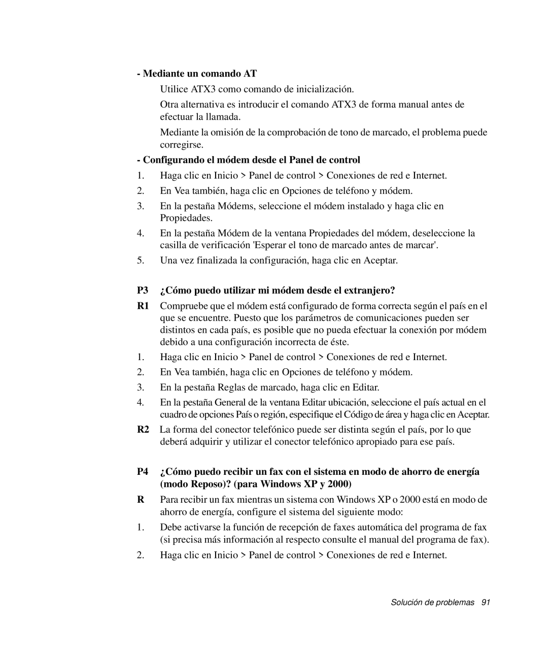 Samsung NP-Q30CY02/SES, NP-Q30TY02/SES manual Mediante un comando AT, Configurando el módem desde el Panel de control 