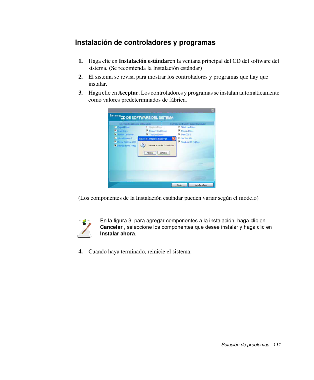 Samsung NP-Q30TY04/SES, NP-Q30TY02/SES, NP-Q30T001/SES, NP-Q30CY01/SES manual Instalación de controladores y programas 