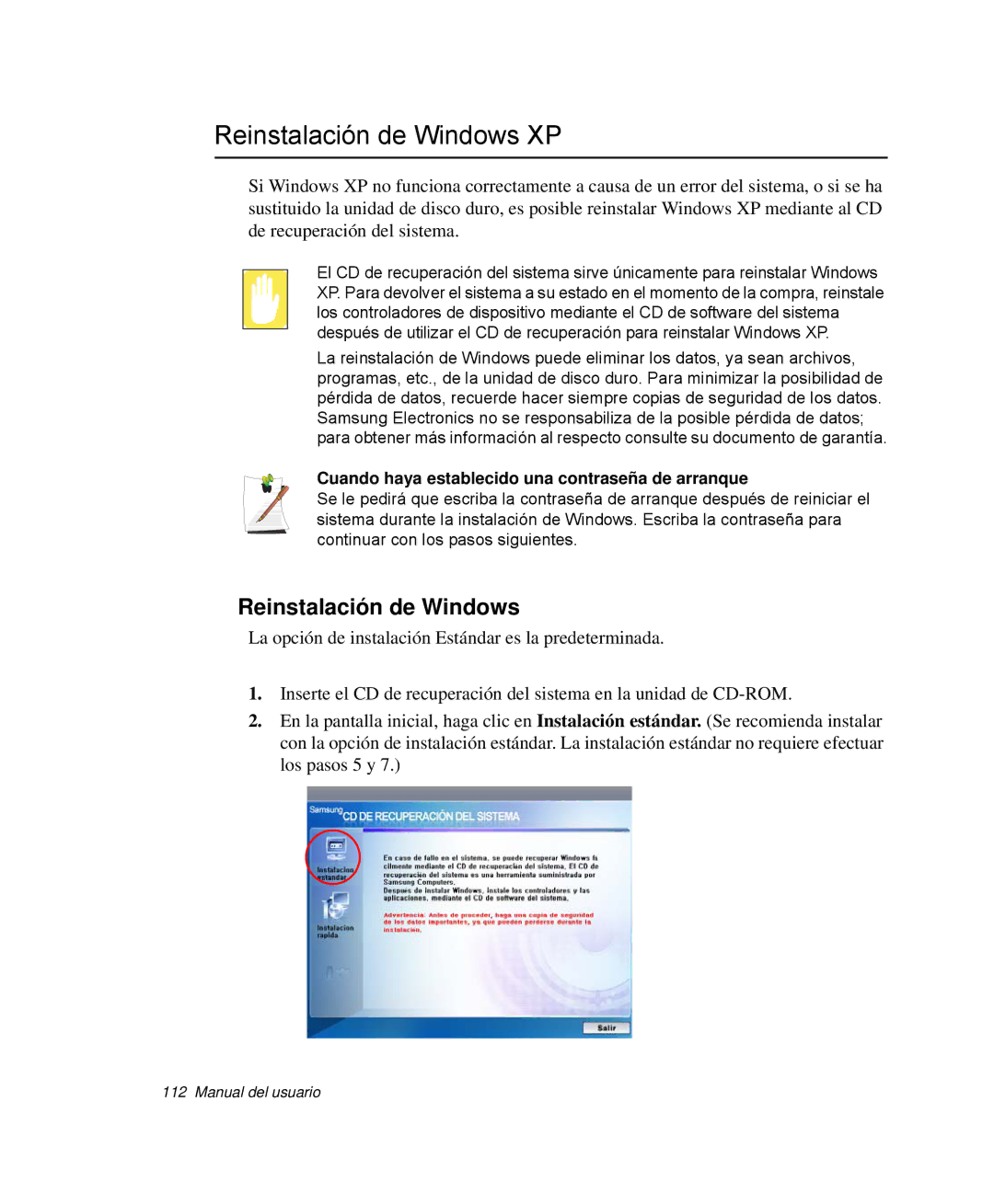 Samsung NP-Q30CY02/SES, NP-Q30TY02/SES Reinstalación de Windows XP, Cuando haya establecido una contraseña de arranque 