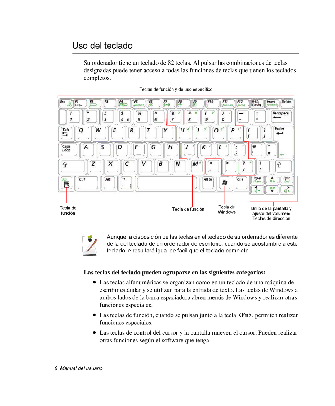 Samsung NP-Q30TY02/SES, NP-Q30T001/SES, NP-Q30CY01/SES, NP-Q30C002/SES, NP-Q30TY01/SEP, NP-P40TV01/SES manual Uso del teclado 