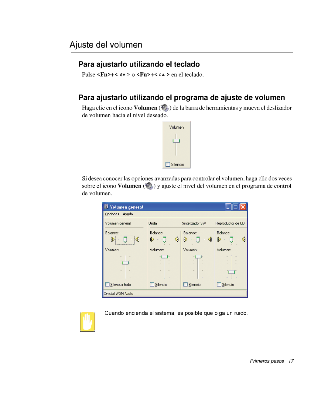 Samsung NP-Q30TY03/SES, NP-Q30TY02/SES, NP-Q30T001/SES manual Ajuste del volumen, Para ajustarlo utilizando el teclado 