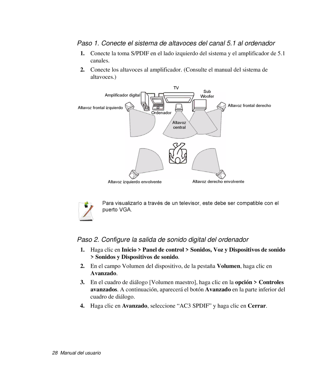 Samsung NP-Q30CY02/SES, NP-Q30TY02/SES, NP-Q30T001/SES manual Paso 2. Configure la salida de sonido digital del ordenador 