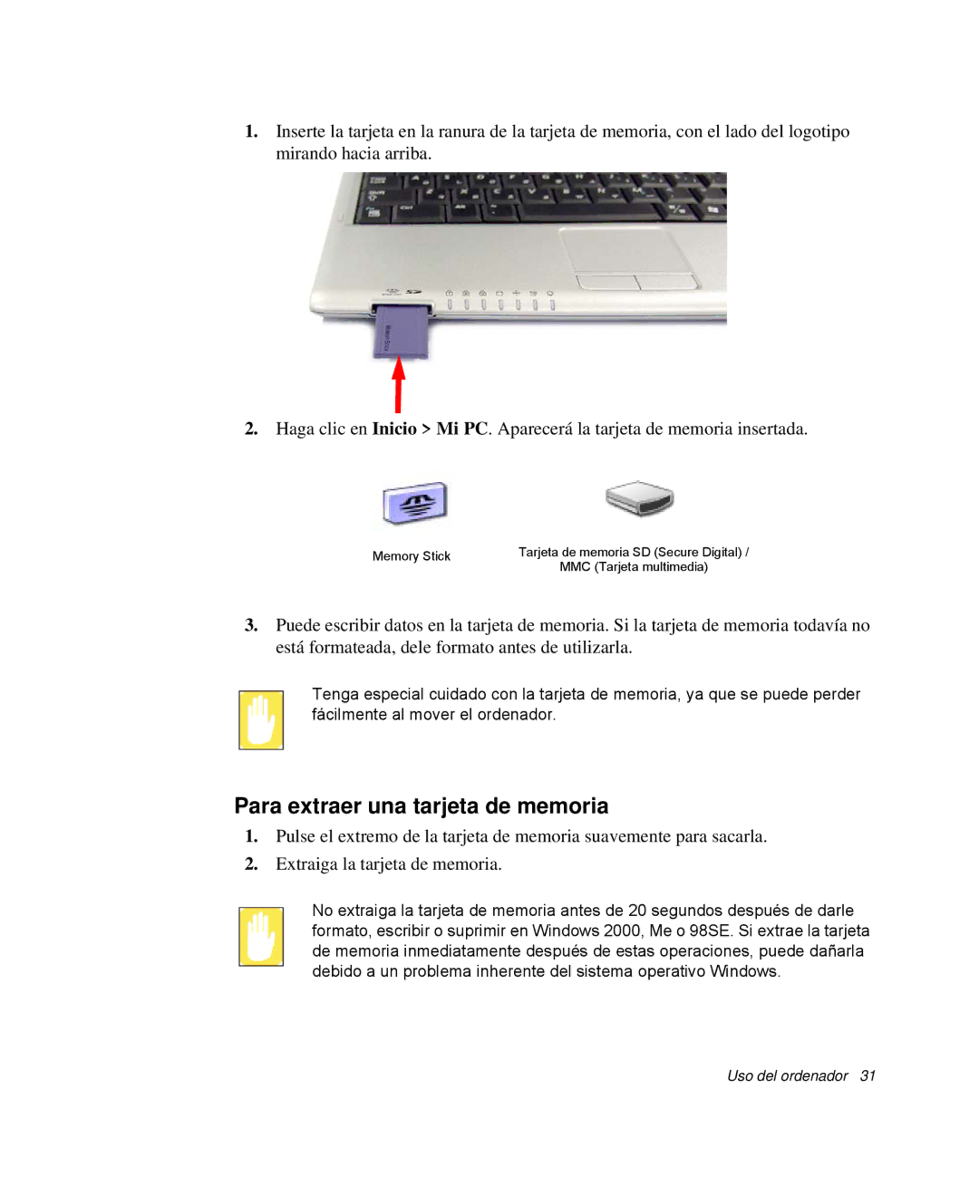 Samsung NP-Q30CY01/SES, NP-Q30TY02/SES, NP-Q30T001/SES, NP-Q30C002/SES, NP-Q30TY01/SEP Para extraer una tarjeta de memoria 