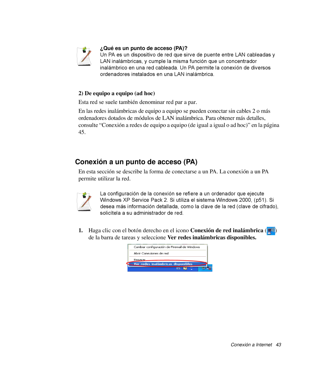 Samsung NP-P40CV01/SES manual Conexión a un punto de acceso PA, De equipo a equipo ad hoc, ¿Qué es un punto de acceso PA? 