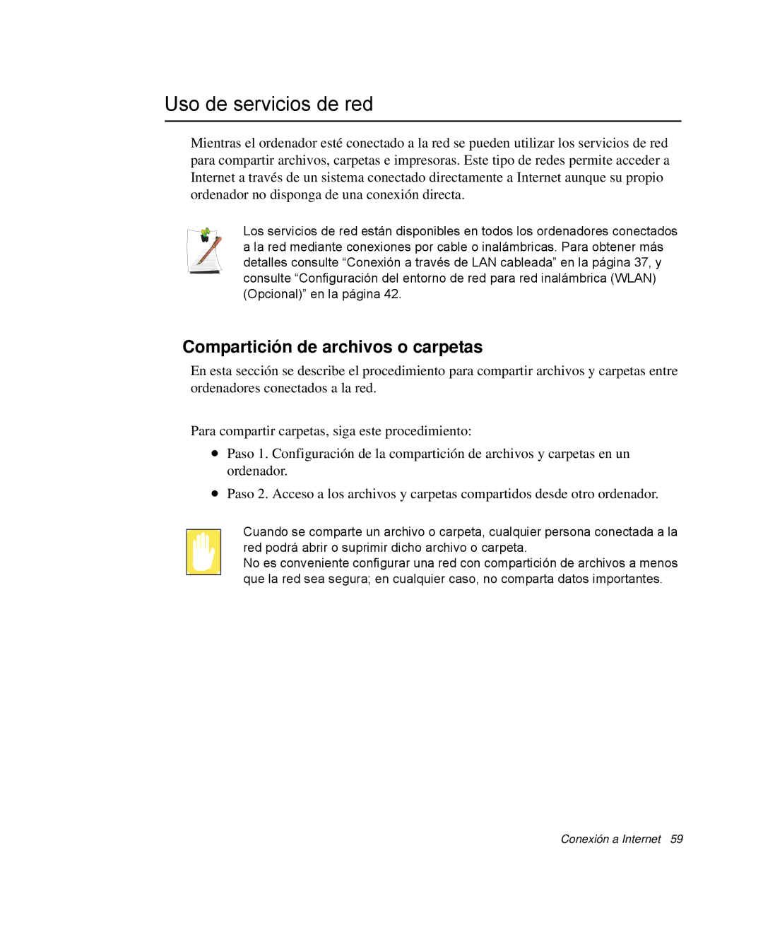 Samsung NP-Q30TY03/SES, NP-Q30TY02/SES, NP-Q30T001/SES manual Uso de servicios de red, Compartición de archivos o carpetas 