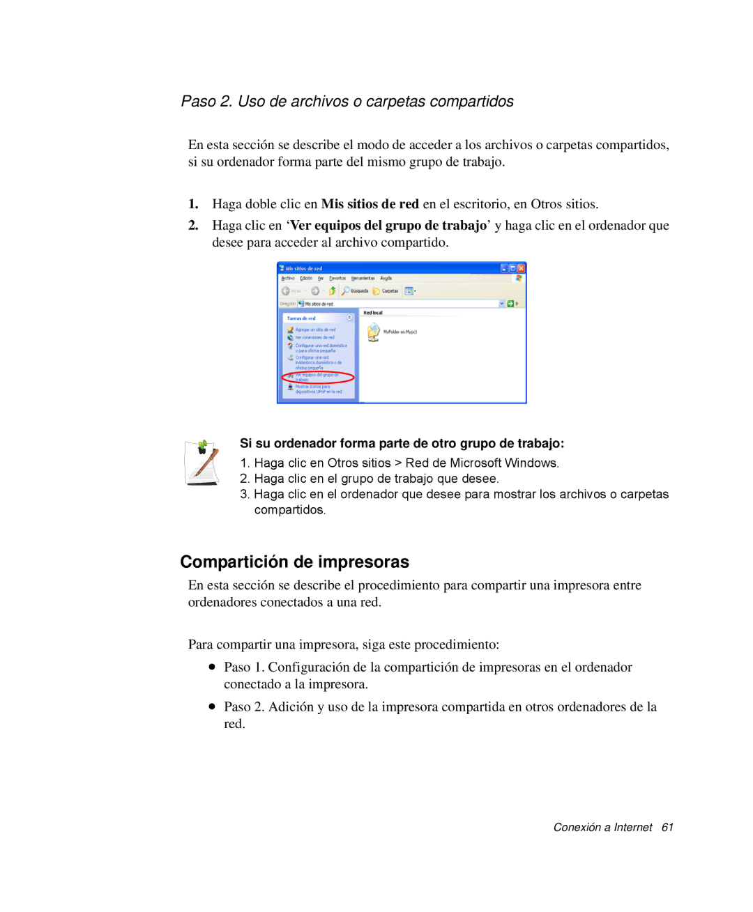 Samsung NP-Q30CY00/SES, NP-Q30TY02/SES manual Compartición de impresoras, Paso 2. Uso de archivos o carpetas compartidos 