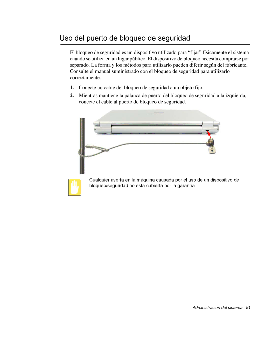 Samsung NP-Q30T003/SES, NP-Q30TY02/SES, NP-Q30T001/SES, NP-Q30CY01/SES, NP-Q30C002/SES Uso del puerto de bloqueo de seguridad 