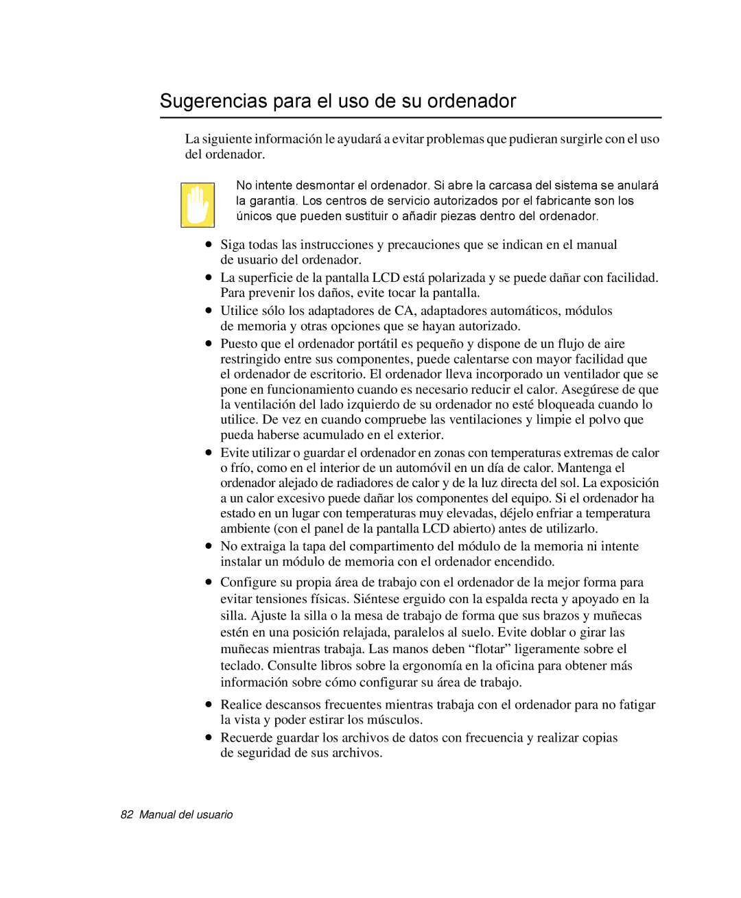 Samsung NP-Q30CY00/SES, NP-Q30TY02/SES, NP-Q30T001/SES, NP-Q30CY01/SES manual Sugerencias para el uso de su ordenador 