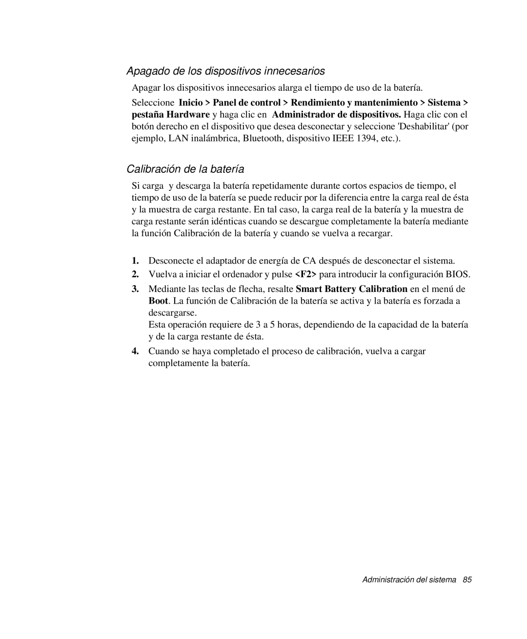 Samsung NP-Q30T003/SES, NP-Q30TY02/SES, NP-Q30T001/SES Apagado de los dispositivos innecesarios, Calibración de la batería 