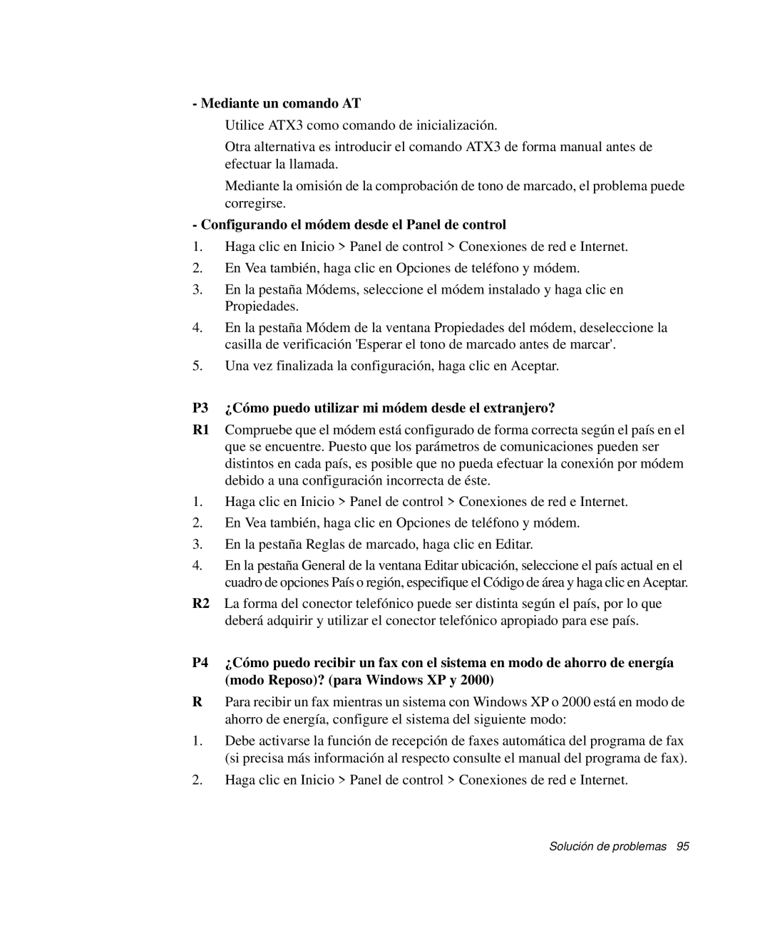 Samsung NP-Q30CY01/SES, NP-Q30TY02/SES manual Mediante un comando AT, Configurando el módem desde el Panel de control 