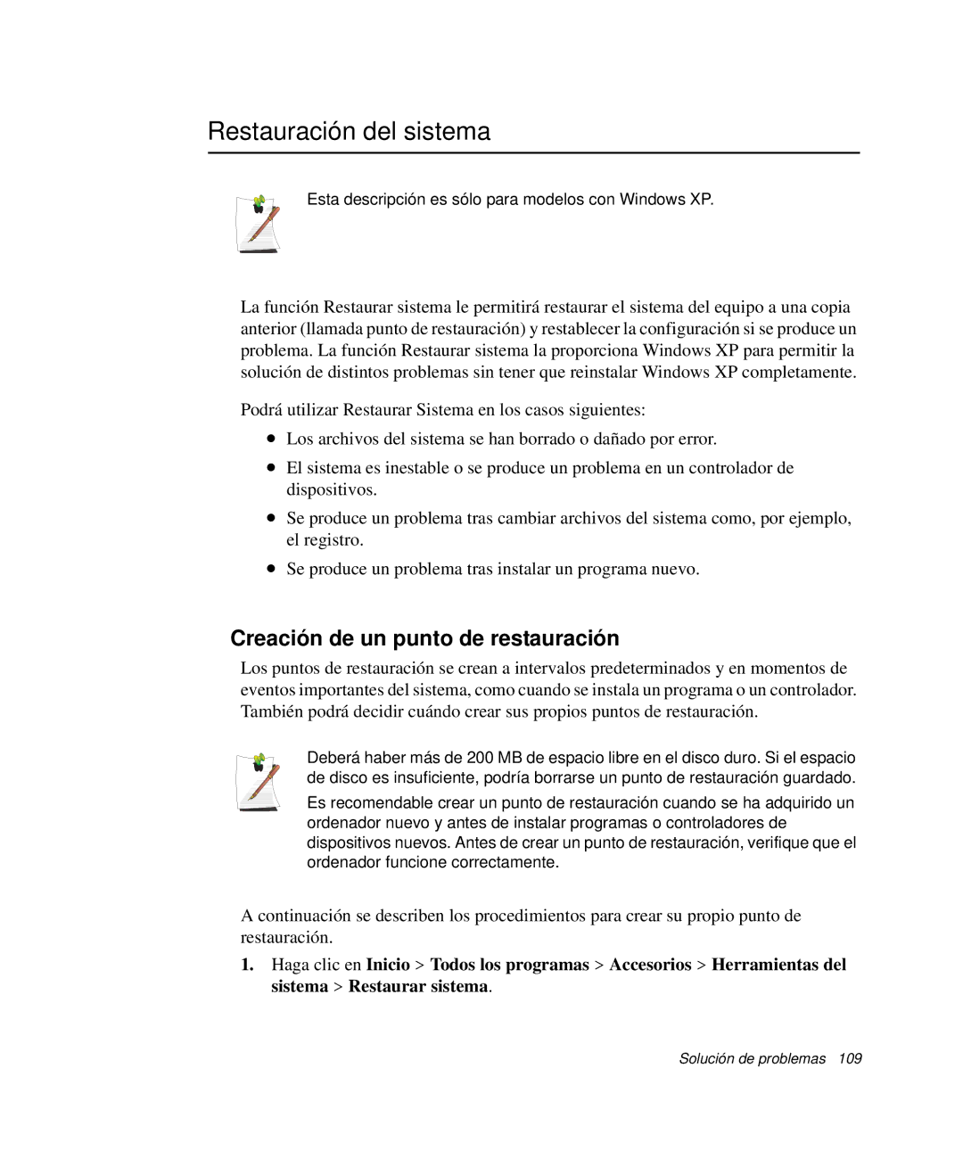 Samsung NP-Q30CY01/SES, NP-Q30TY02/SES, NP-Q30T001/SES manual Restauración del sistema, Creación de un punto de restauración 