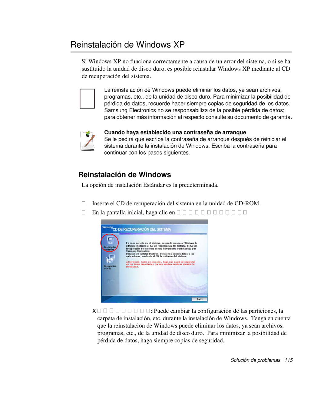 Samsung NP-Q30TY01/SES, NP-Q30TY02/SES Reinstalación de Windows XP, Cuando haya establecido una contraseña de arranque 