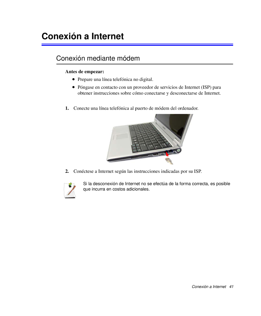 Samsung NP-Q30TY01/SEP, NP-Q30TY02/SES, NP-Q30T001/SES manual Conexión a Internet, Conexión mediante módem, Antes de empezar 