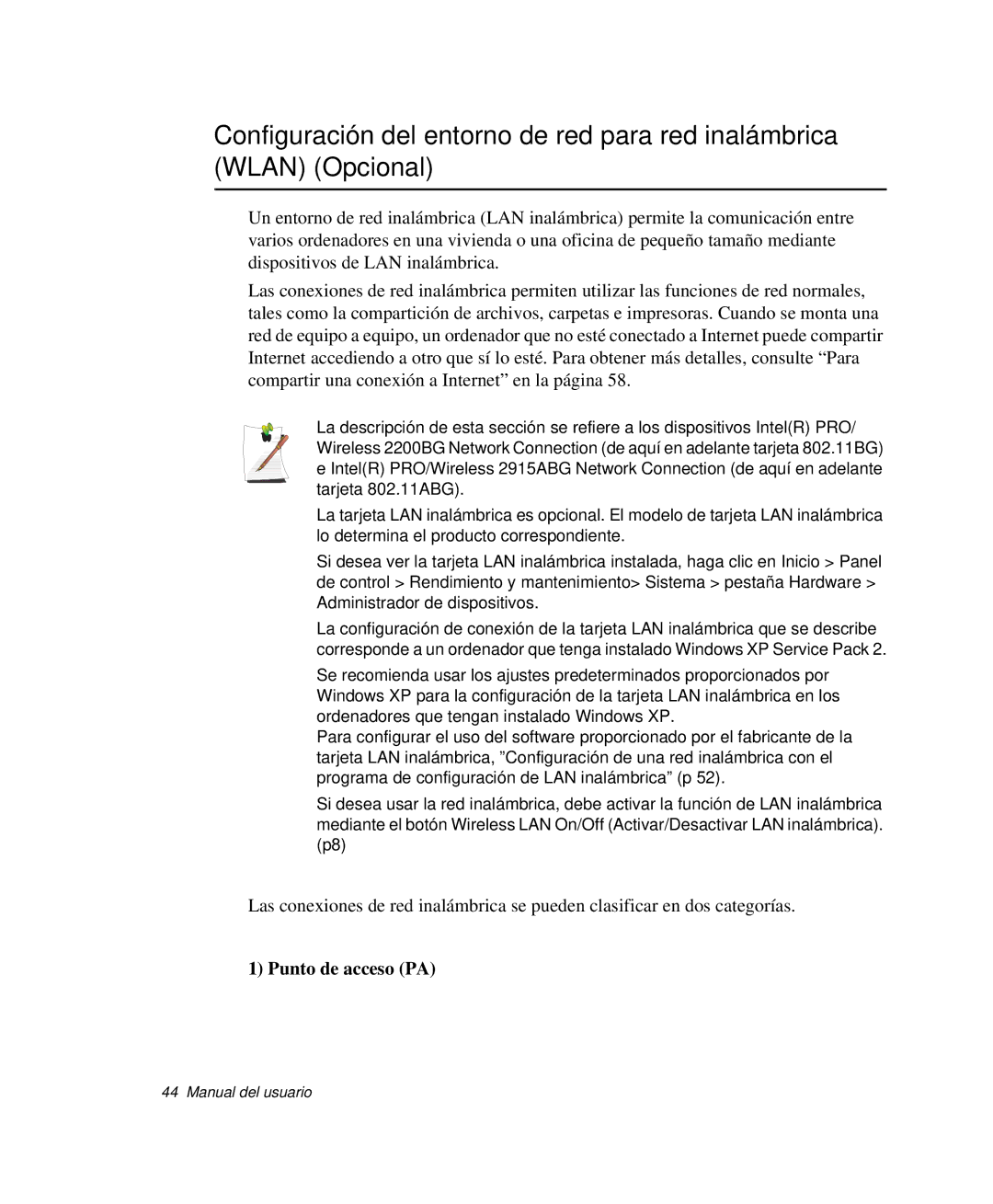 Samsung NP-Q30CY00/SES, NP-Q30TY02/SES, NP-Q30T001/SES, NP-Q30CY01/SES, NP-Q30C002/SES, NP-Q30TY01/SEP manual Punto de acceso PA 