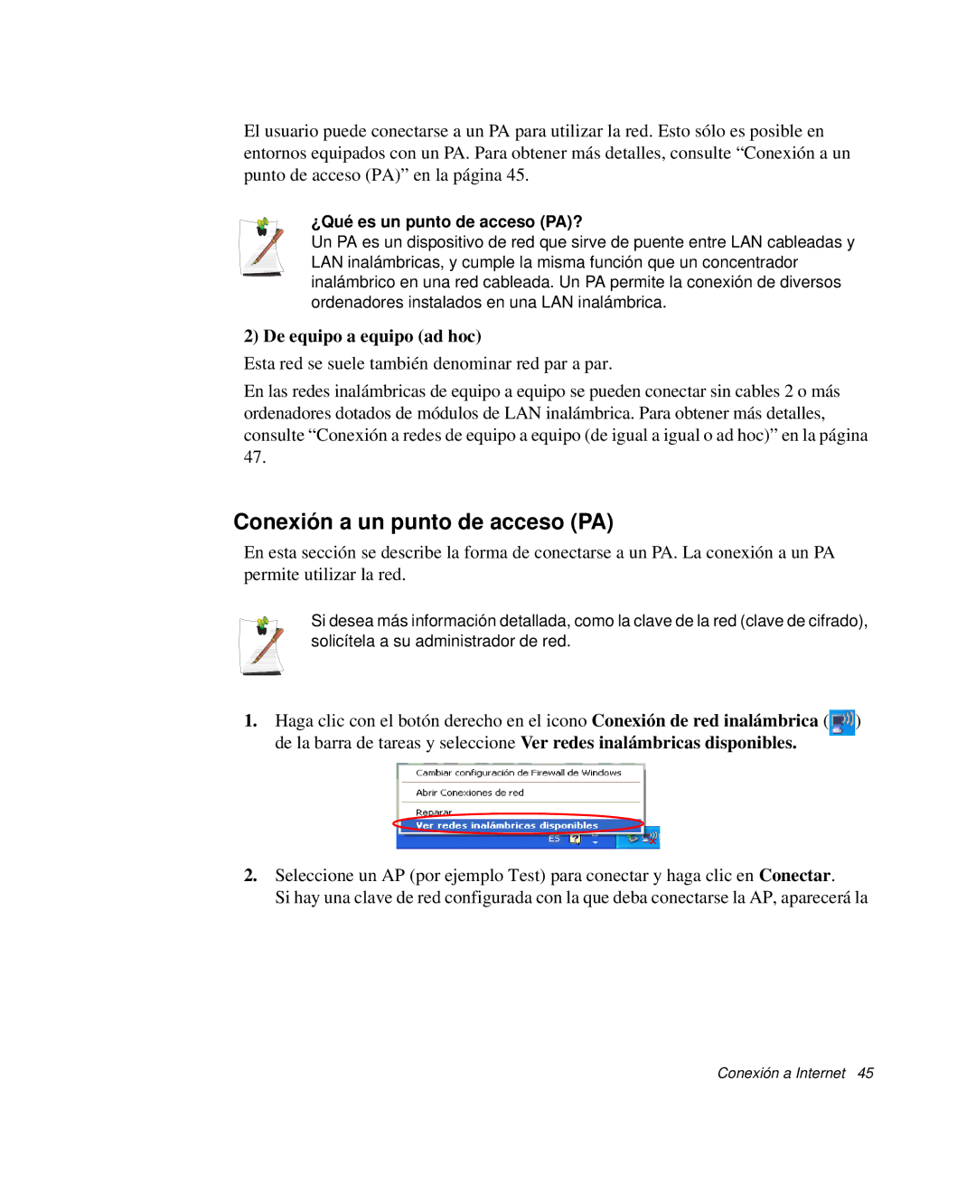 Samsung NP-Q30TY01/SES manual Conexión a un punto de acceso PA, De equipo a equipo ad hoc, ¿Qué es un punto de acceso PA? 