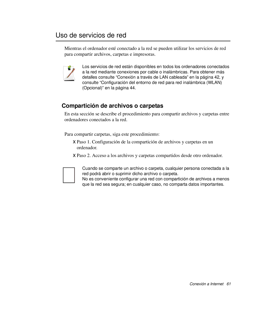 Samsung NP-Q30T002/SES, NP-Q30TY02/SES, NP-Q30T001/SES manual Uso de servicios de red, Compartición de archivos o carpetas 