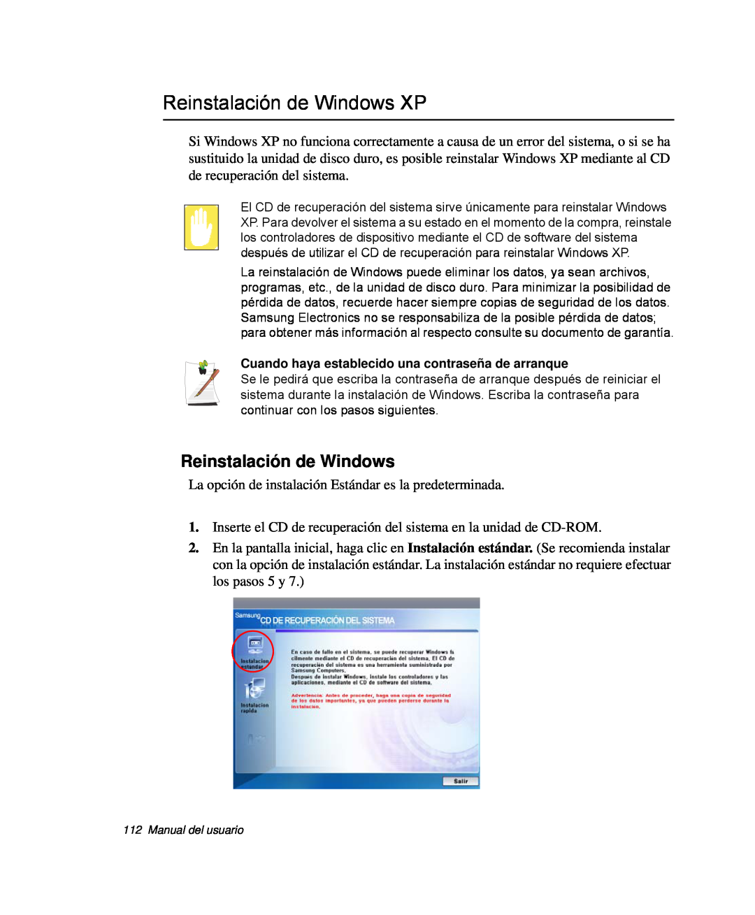 Samsung NP-Q30CY02/SES, NP-Q30TY02/SES, NP-Q30T001/SES, NP-Q30CY01/SES, NP-Q30C002/SES manual Reinstalación de Windows XP 
