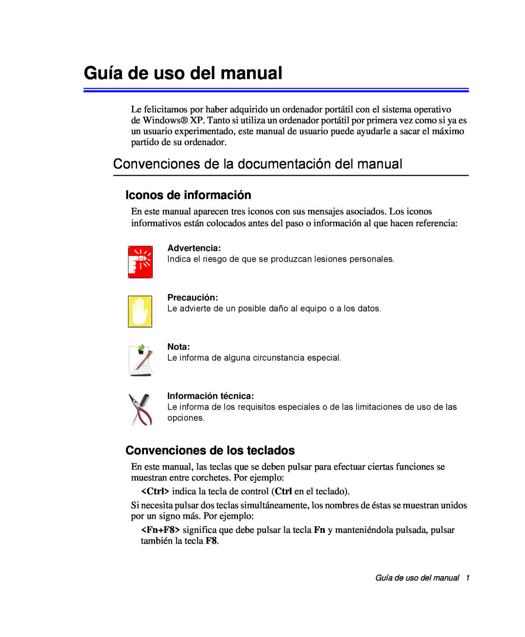 Samsung NP-P40CV01/SES Guía de uso del manual, Convenciones de la documentación del manual, Iconos de información 