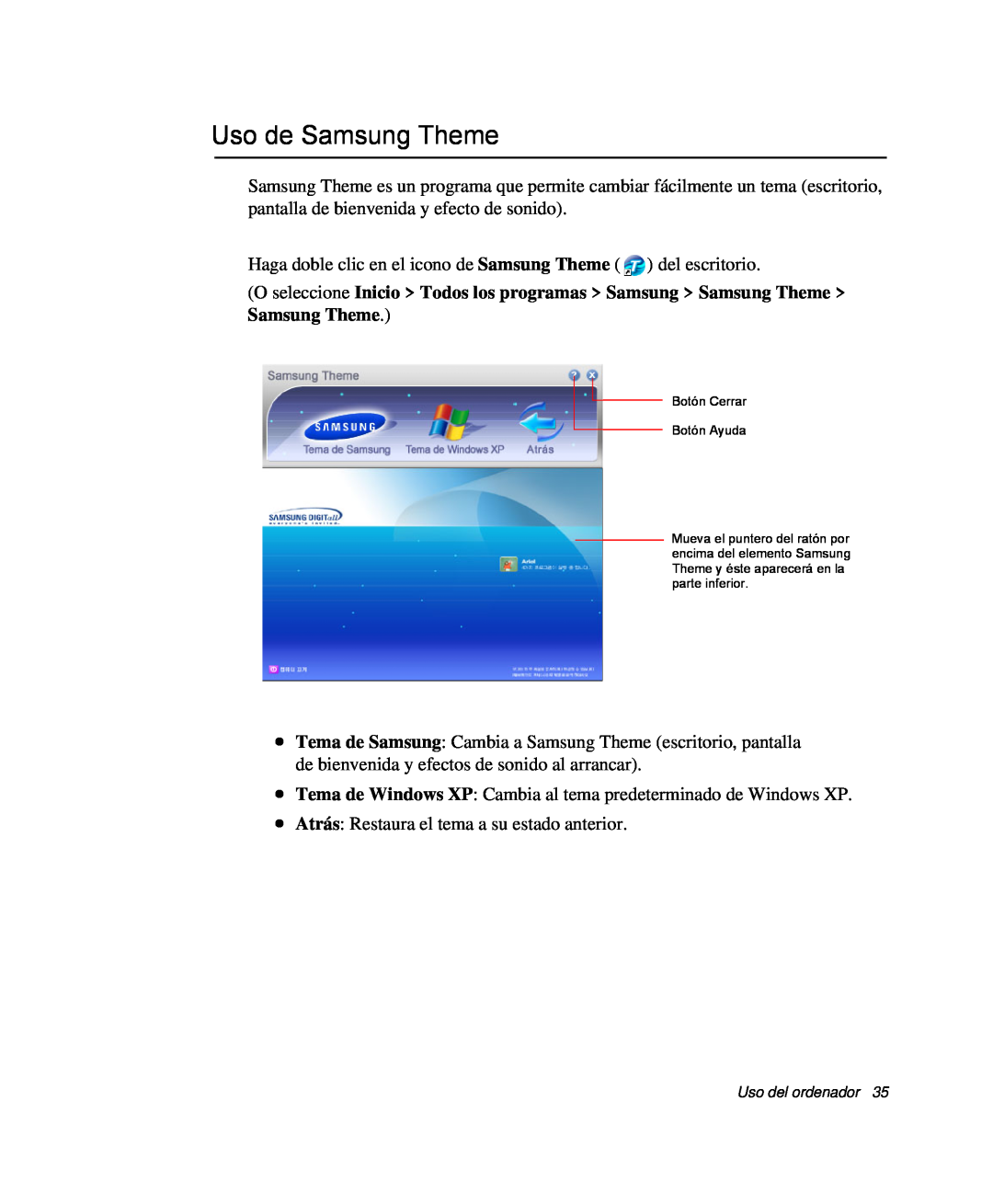 Samsung NP-P40CV03/SES, NP-Q30TY02/SES, NP-Q30T001/SES, NP-Q30CY01/SES, NP-Q30C002/SES, NP-Q30TY01/SEP Uso de Samsung Theme 