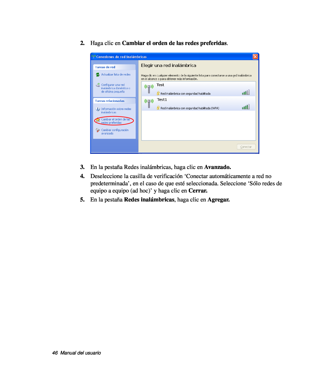 Samsung NP-Q30T002/SES, NP-Q30TY02/SES manual Haga clic en Cambiar el orden de las redes preferidas, Manual del usuario 