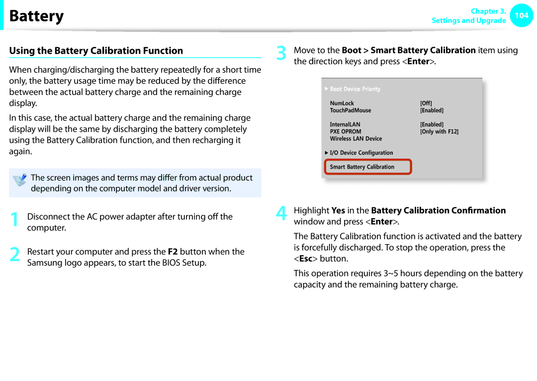 Samsung NP-Q330-JA01EE manual Using the Battery Calibration Function, Depending on the computer model and driver version 