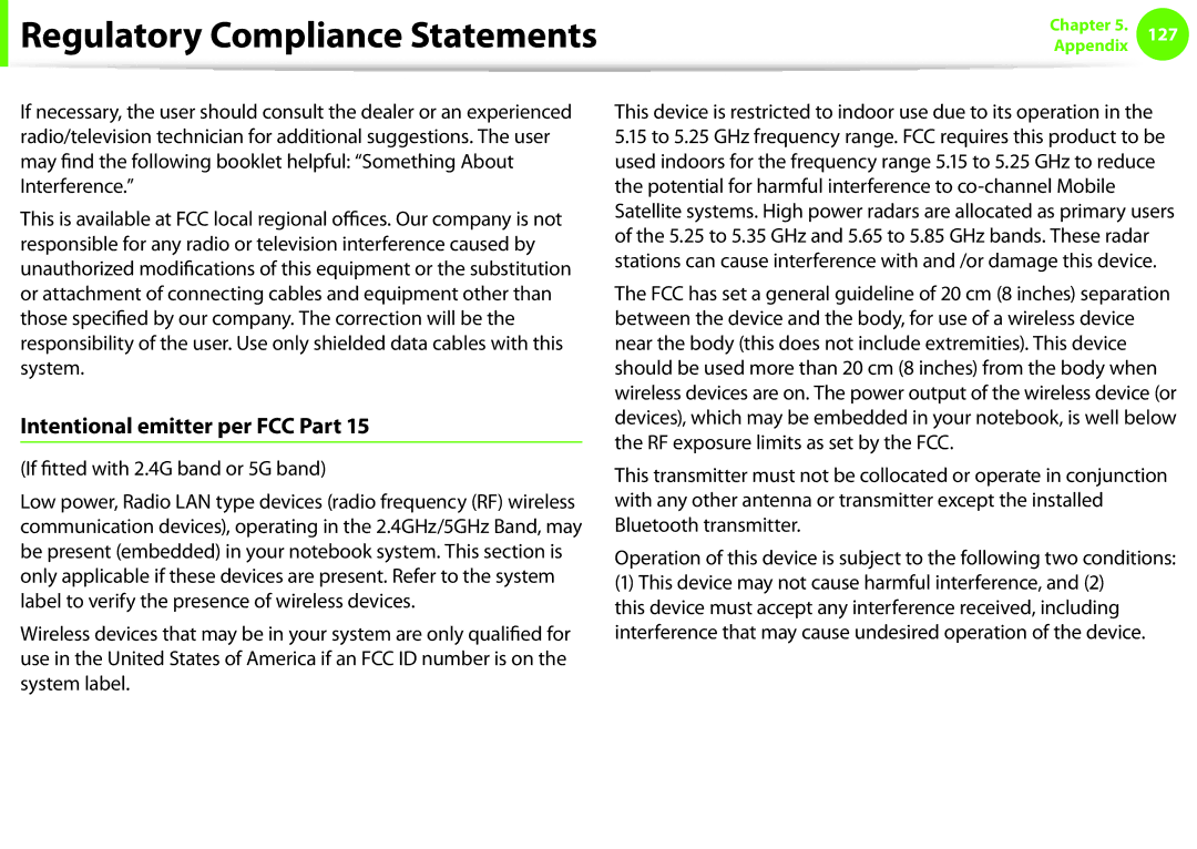 Samsung NP-Q330-JS04HU, NP-Q330-JS01DE manual Intentional emitter per FCC Part, If fitted with 2.4G band or 5G band 
