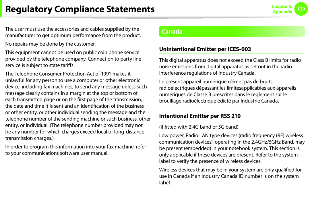 Samsung NP-Q330-JA01IL, NP-Q330-JS01DE manual Canada, Unintentional Emitter per ICES-003, Intentional Emitter per RSS 