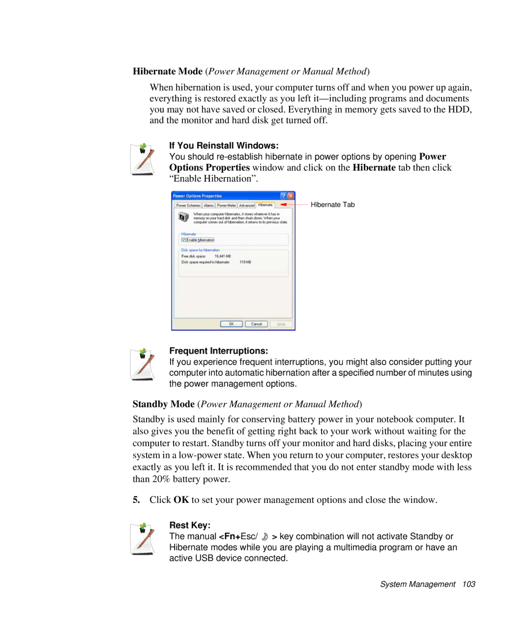 Samsung NP-Q35C000/SEB Hibernate Mode Power Management or Manual Method, Standby Mode Power Management or Manual Method 