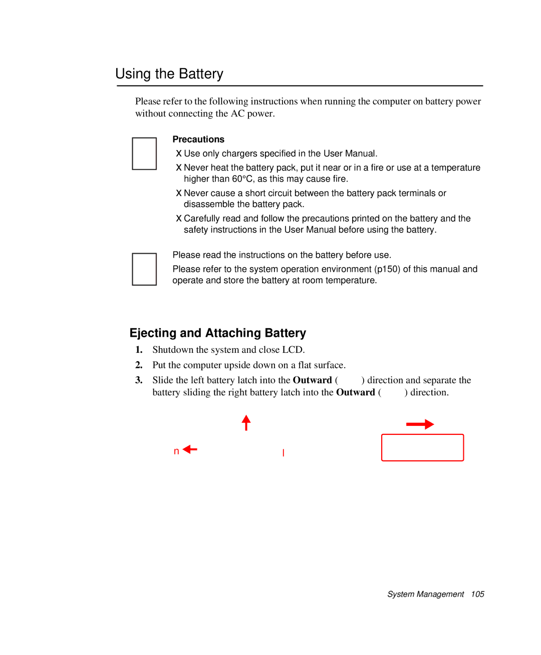 Samsung NP-Q35BC01/SEK, NP-Q35-BT1/SEK, NP-Q35C000/SEB manual Using the Battery, Ejecting and Attaching Battery, Precautions 