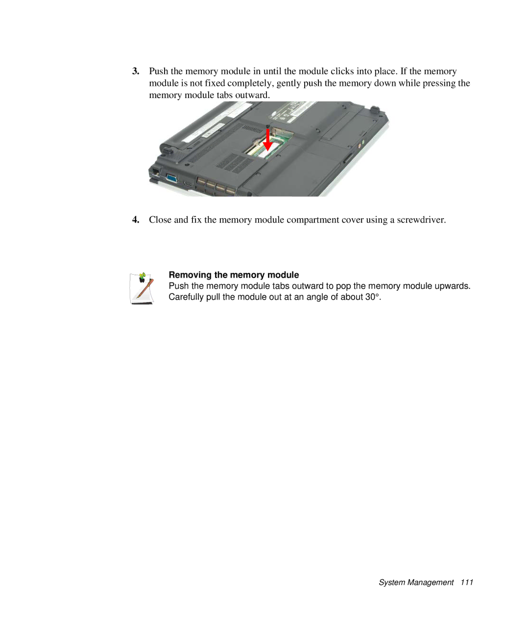 Samsung NP-Q35BC01/SEK, NP-Q35-BT1/SEK, NP-Q35C000/SEB manual Removing the memory module 