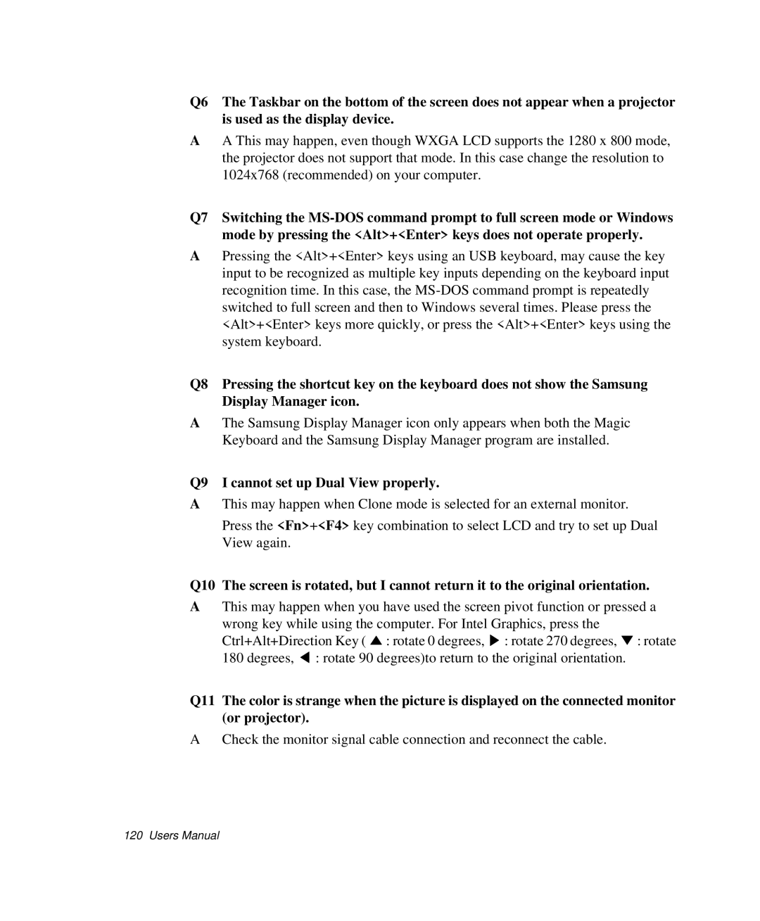 Samsung NP-Q35BC01/SEK, NP-Q35-BT1/SEK, NP-Q35C000/SEB manual Q9 I cannot set up Dual View properly 