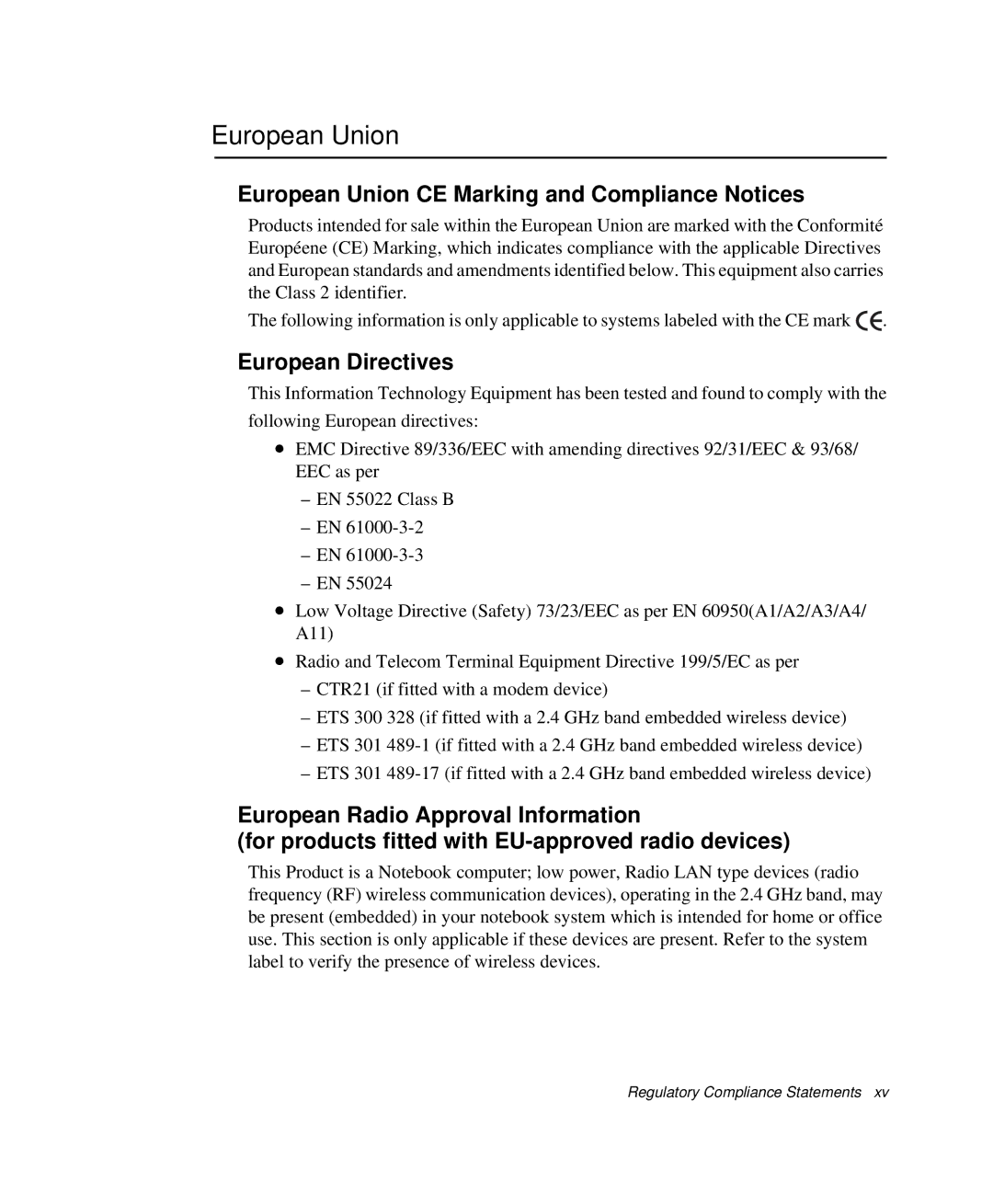 Samsung NP-Q35-BT1/SEK, NP-Q35BC01/SEK manual European Union CE Marking and Compliance Notices, European Directives 