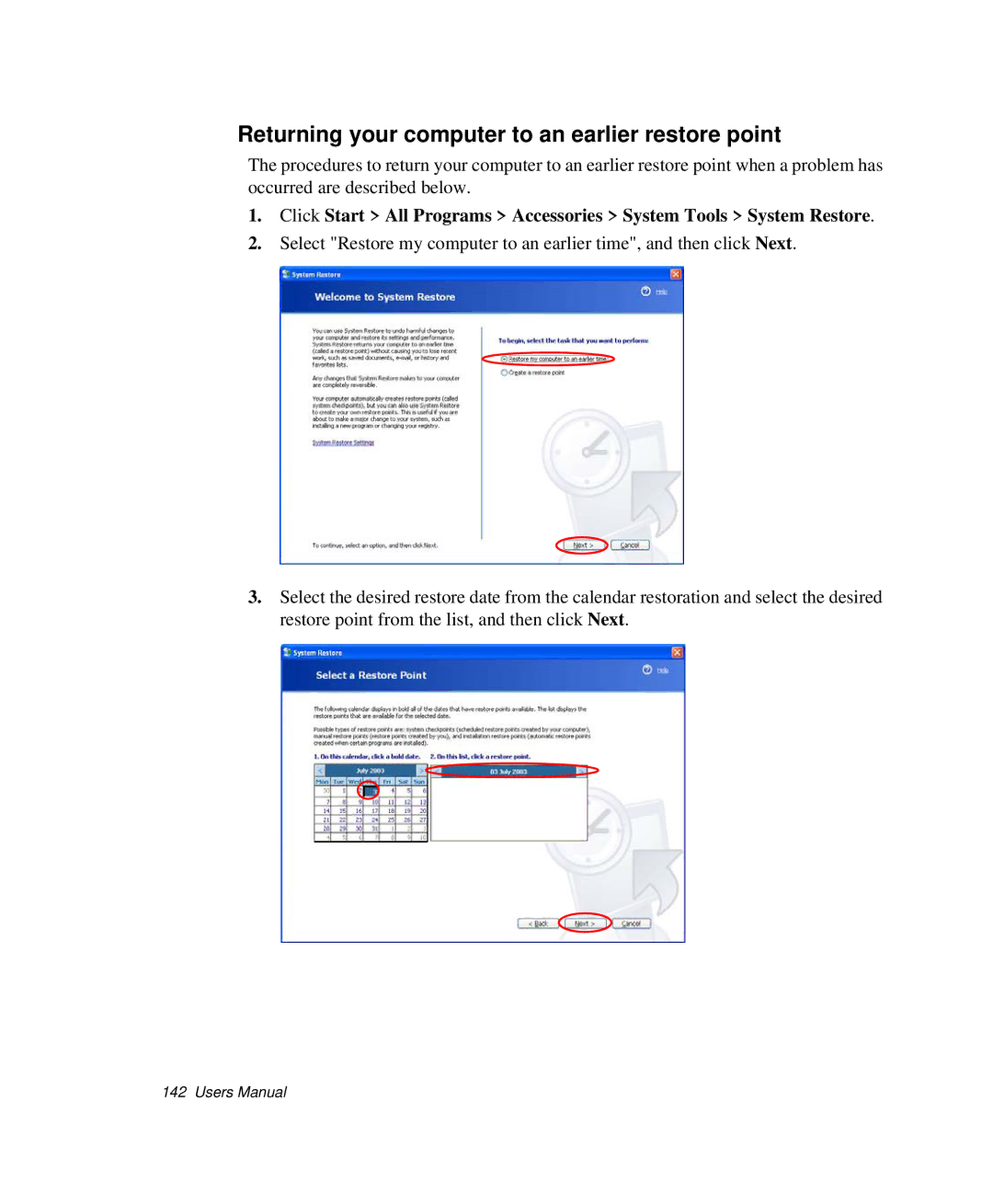 Samsung NP-Q35C000/SEB, NP-Q35-BT1/SEK, NP-Q35BC01/SEK manual Returning your computer to an earlier restore point 