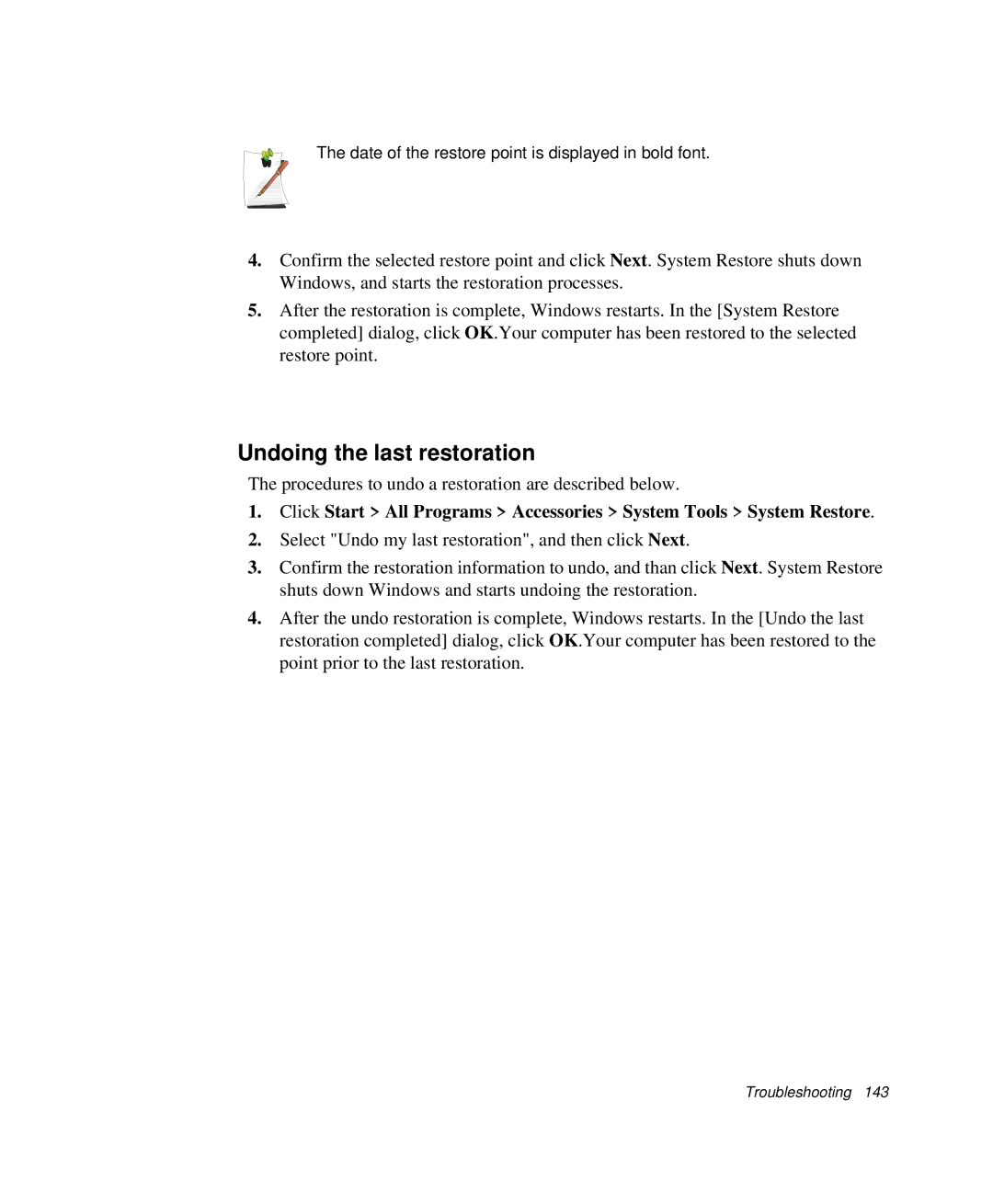 Samsung NP-Q35-BT1/SEK, NP-Q35BC01/SEK, NP-Q35C000/SEB manual Undoing the last restoration 