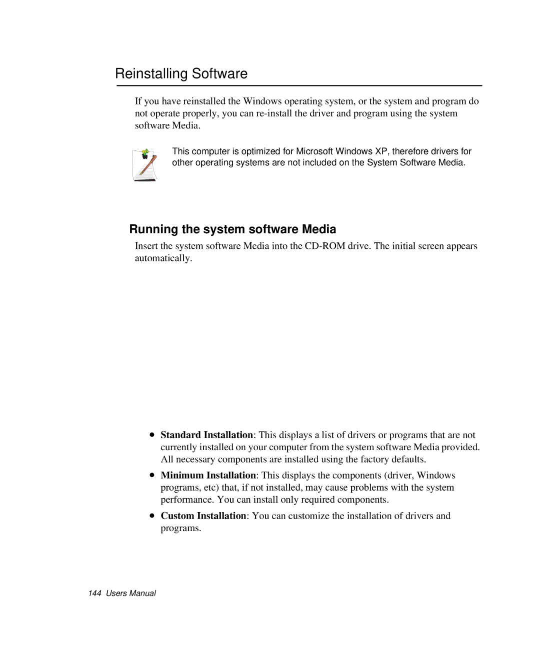 Samsung NP-Q35BC01/SEK, NP-Q35-BT1/SEK, NP-Q35C000/SEB manual Reinstalling Software, Running the system software Media 