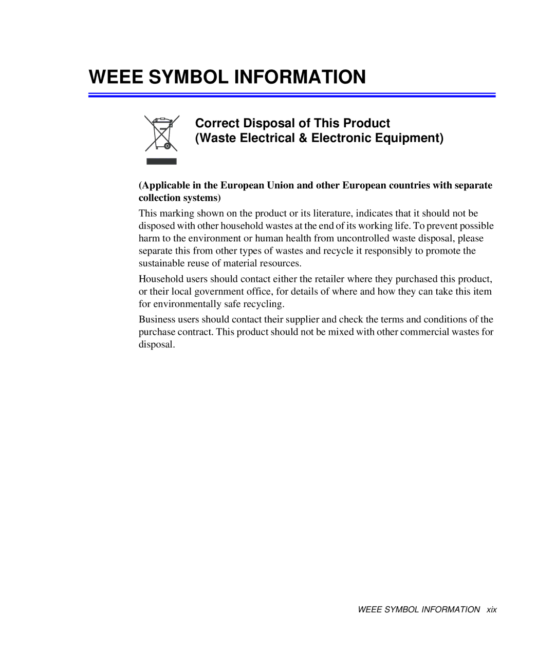 Samsung NP-Q35BC01/SEK, NP-Q35-BT1/SEK, NP-Q35C000/SEB manual Weee Symbol Information 