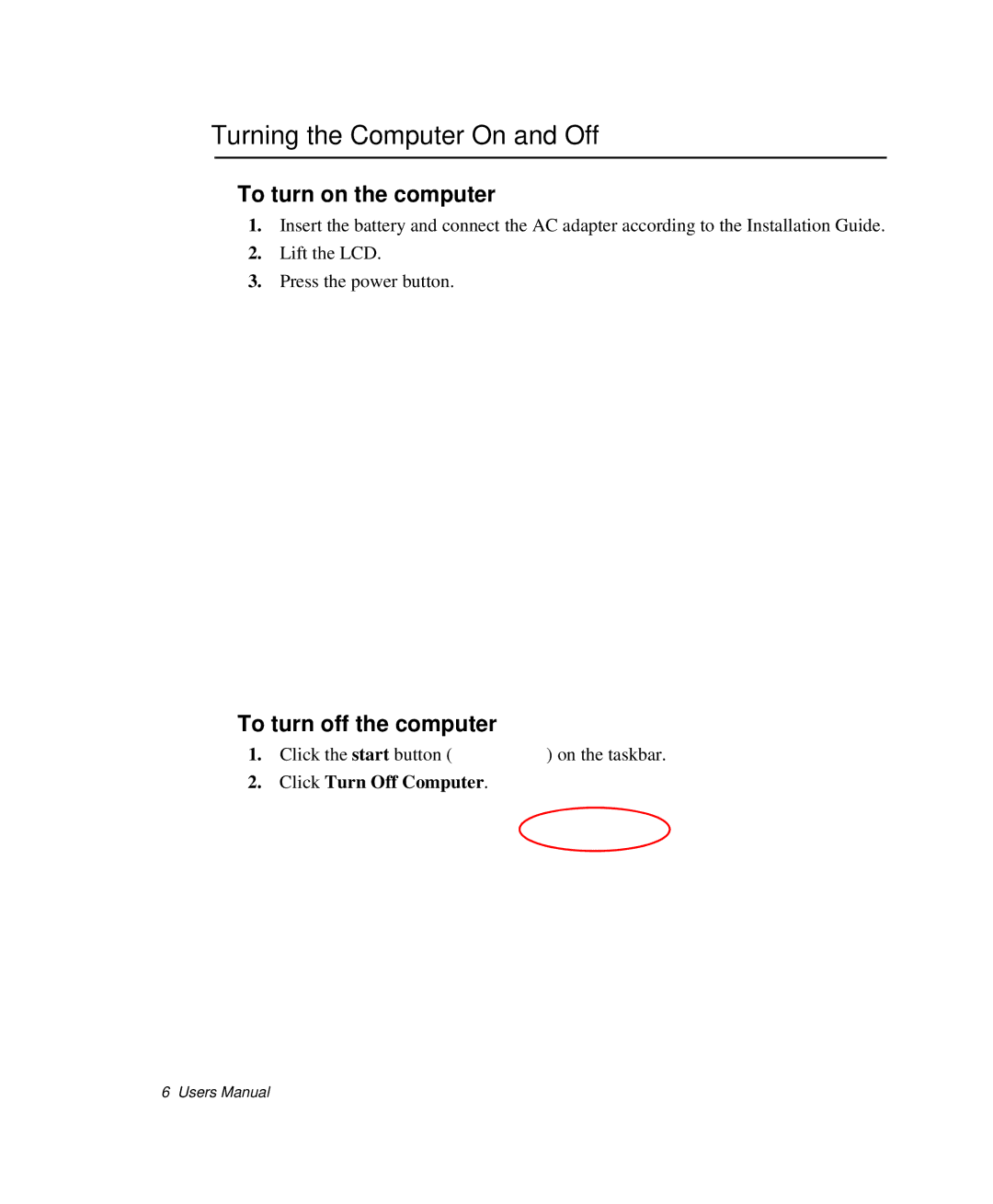 Samsung NP-Q35BC01/SEK, NP-Q35-BT1/SEK Turning the Computer On and Off, To turn on the computer, To turn off the computer 