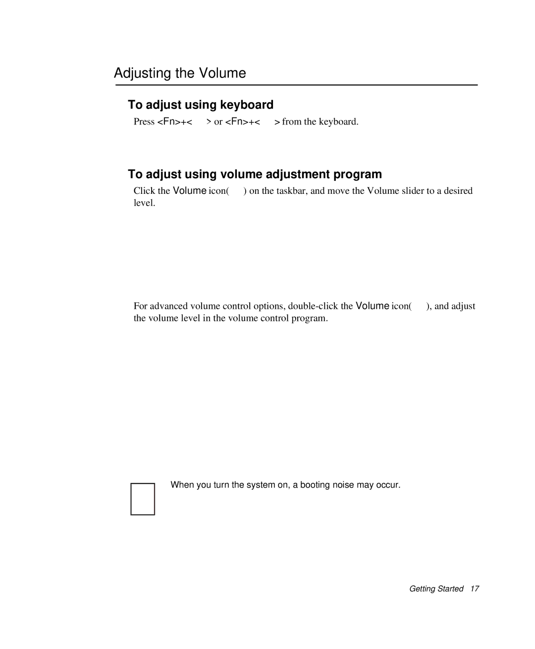 Samsung NP-Q35-BT1/SEK, NP-Q35BC01/SEK, NP-Q35C000/SEB manual Adjusting the Volume, To adjust using volume adjustment program 