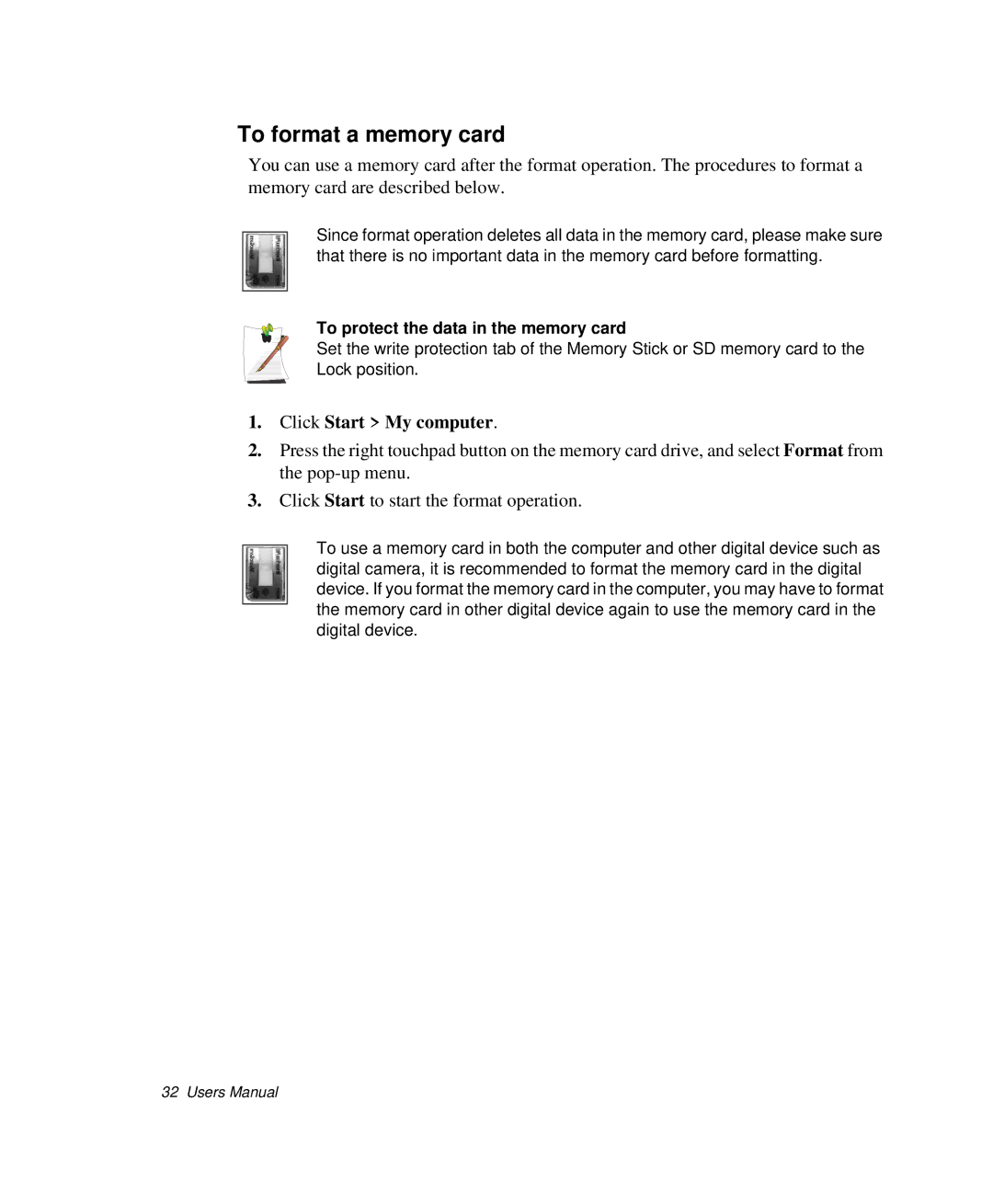 Samsung NP-Q35-BT1/SEK, NP-Q35BC01/SEK, NP-Q35C000/SEB manual To format a memory card, To protect the data in the memory card 