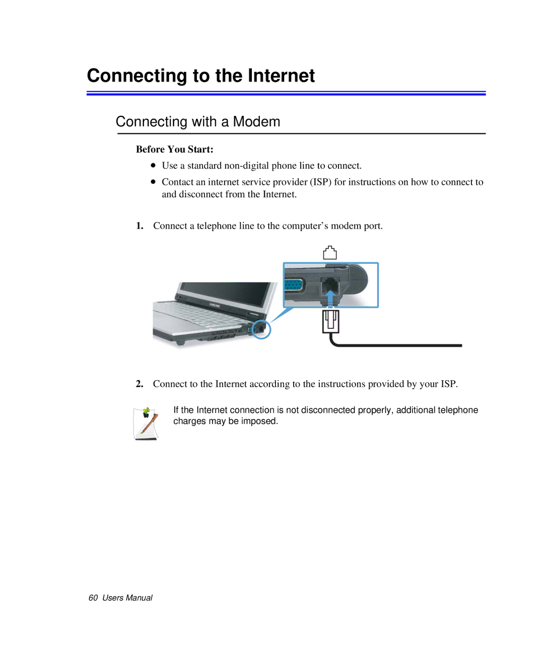 Samsung NP-Q35BC01/SEK, NP-Q35-BT1/SEK, NP-Q35C000/SEB manual Connecting with a Modem, Before You Start 