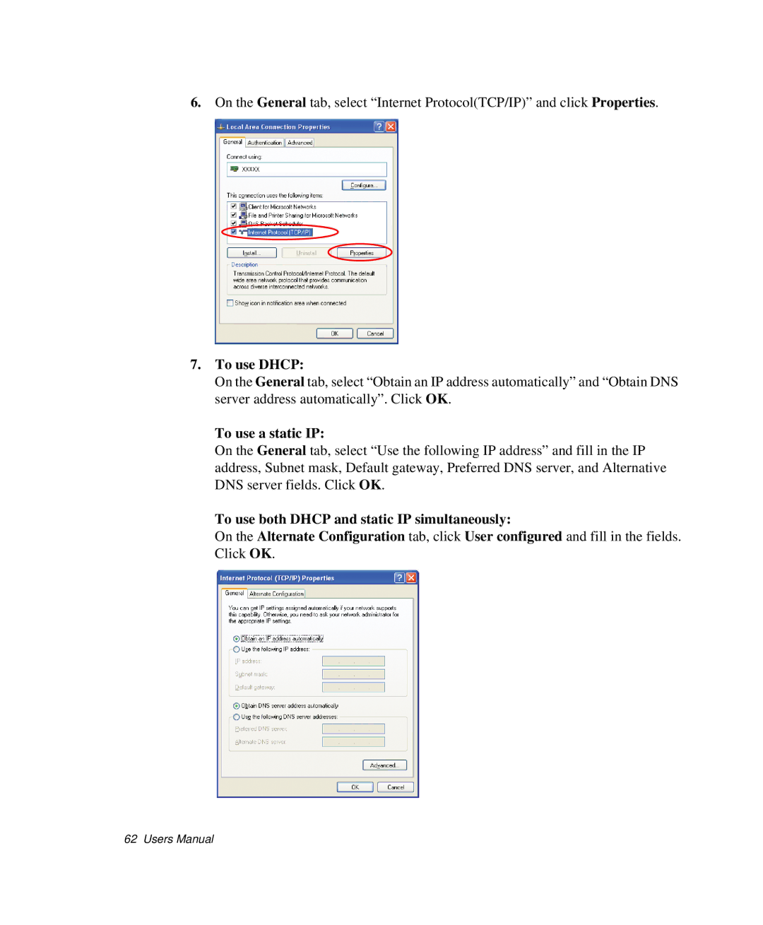 Samsung NP-Q35-BT1/SEK, NP-Q35BC01/SEK manual To use Dhcp, To use a static IP, To use both Dhcp and static IP simultaneously 