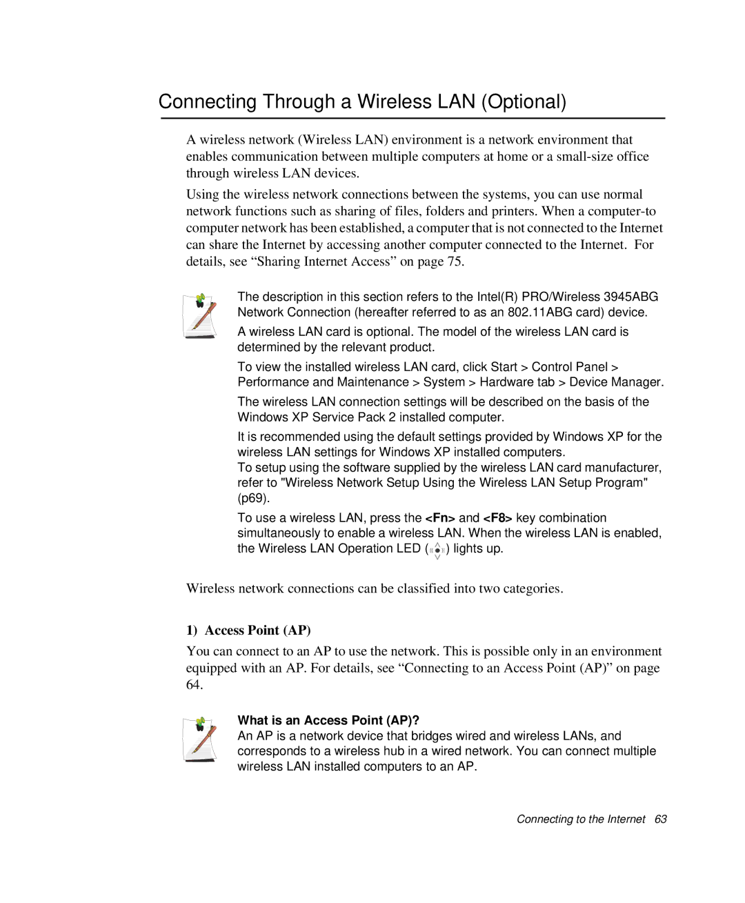 Samsung NP-Q35BC01/SEK, NP-Q35-BT1/SEK manual Connecting Through a Wireless LAN Optional, What is an Access Point AP? 