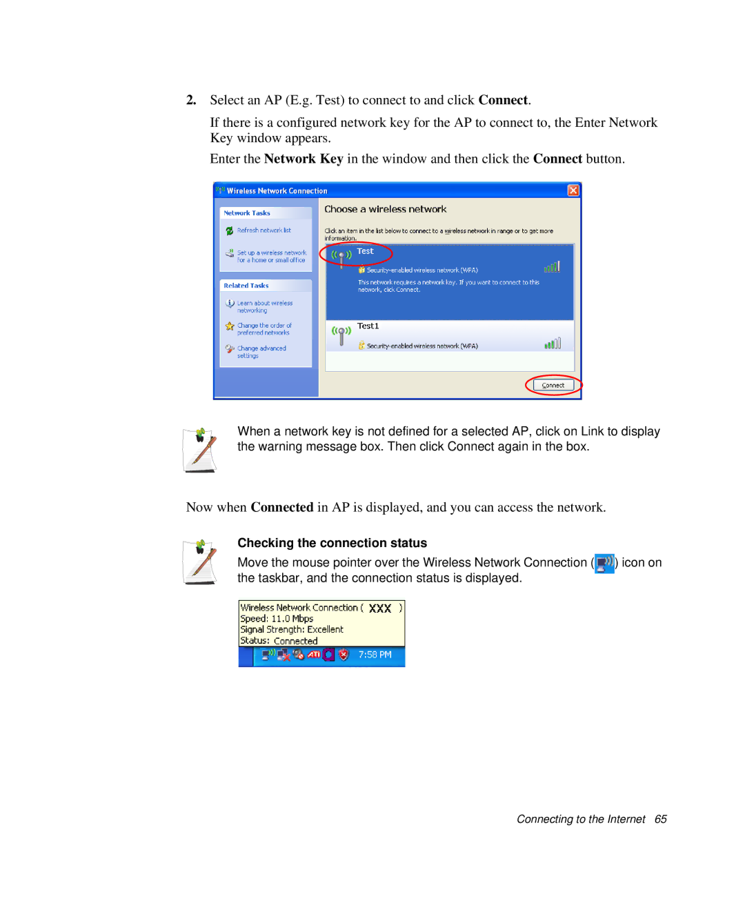 Samsung NP-Q35-BT1/SEK, NP-Q35BC01/SEK, NP-Q35C000/SEB manual Checking the connection status 