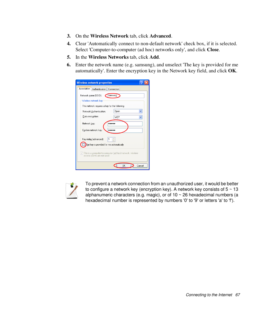 Samsung NP-Q35C000/SEB, NP-Q35-BT1/SEK manual On the Wireless Network tab, click Advanced, Wireless Networks tab, click Add 