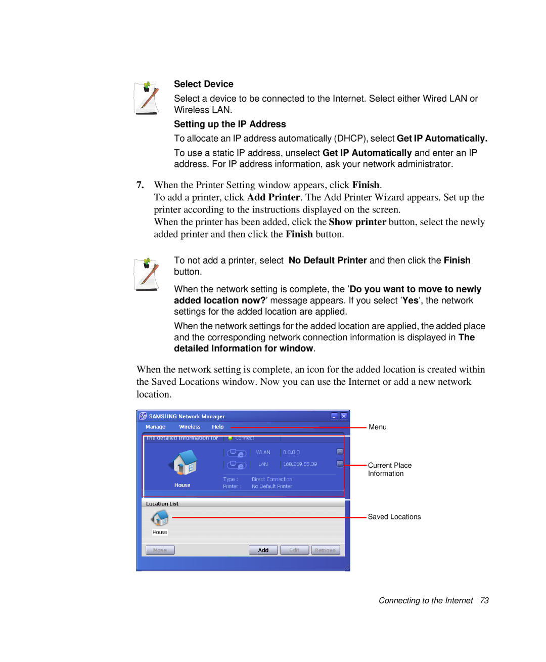 Samsung NP-Q35C000/SEB, NP-Q35-BT1/SEK, NP-Q35BC01/SEK manual Select Device, Setting up the IP Address 