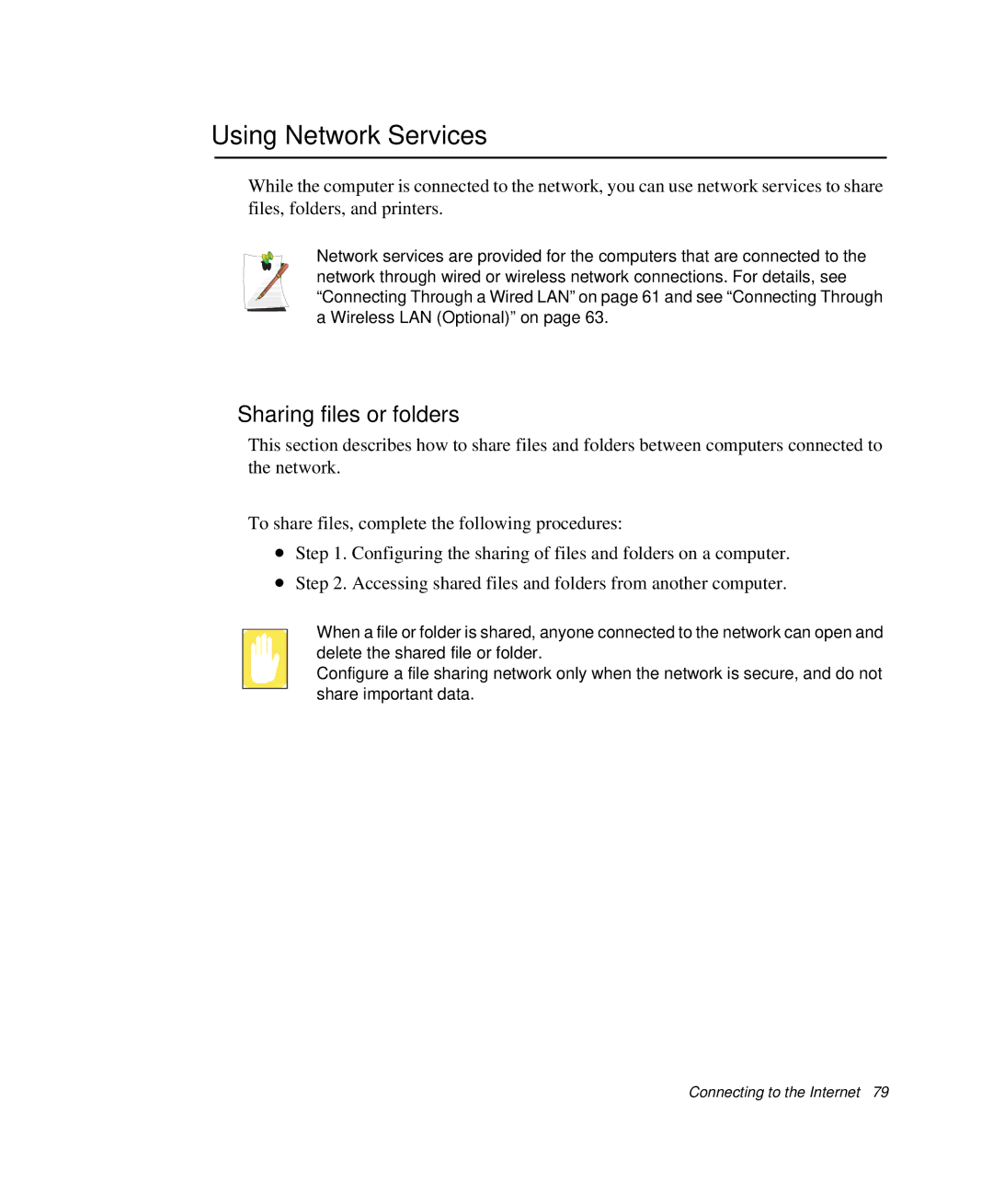 Samsung NP-Q35C000/SEB, NP-Q35-BT1/SEK, NP-Q35BC01/SEK manual Using Network Services, Sharing files or folders 