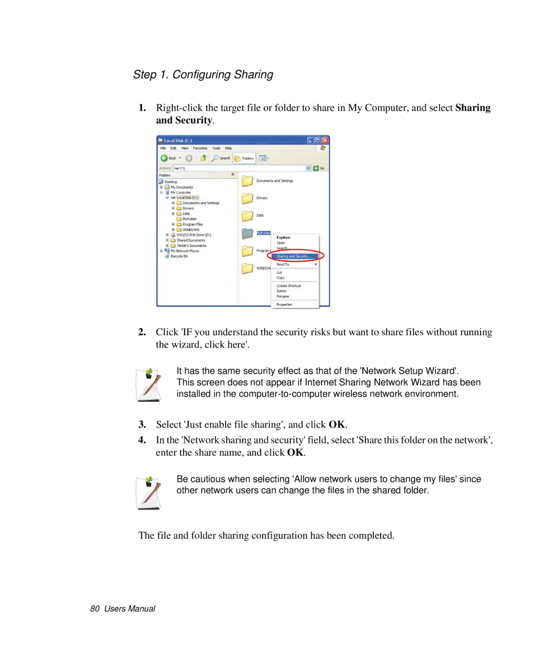 Samsung NP-Q35-BT1/SEK, NP-Q35BC01/SEK, NP-Q35C000/SEB manual Configuring Sharing 