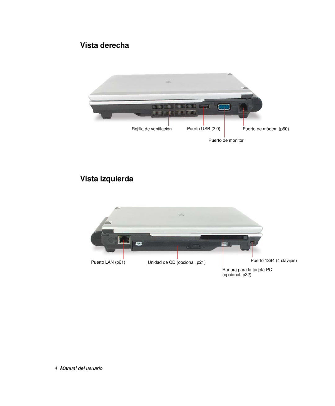 Samsung NP-Q35B000/SES, NP-Q35A000/SES, NP-Q35C005/SES, NP-Q35K000/SES, NP-Q35C006/SES manual Vista derecha, Vista izquierda 