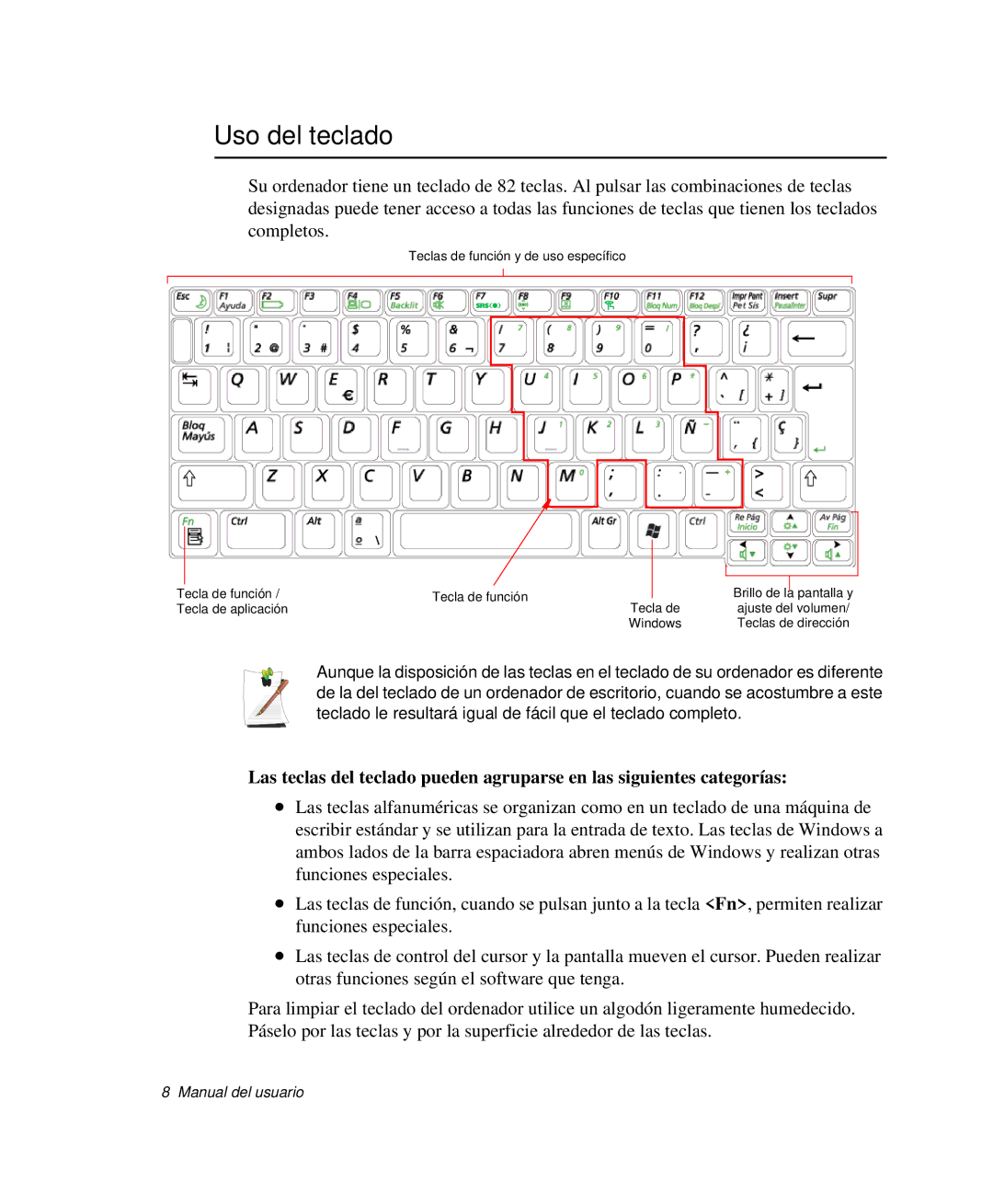 Samsung NP-Q35C004/SES, NP-Q35A000/SES, NP-Q35C005/SES, NP-Q35K000/SES, NP-Q35B000/SES, NP-Q35C006/SES manual Uso del teclado 